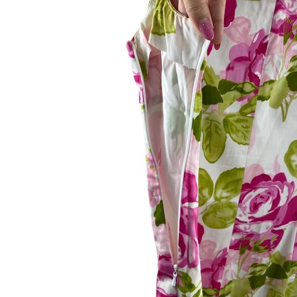 Sara Campbell Ruffled Collar Sheath Dress Size 8 Pink Garden Print Knee Length - Picture 6 of 8